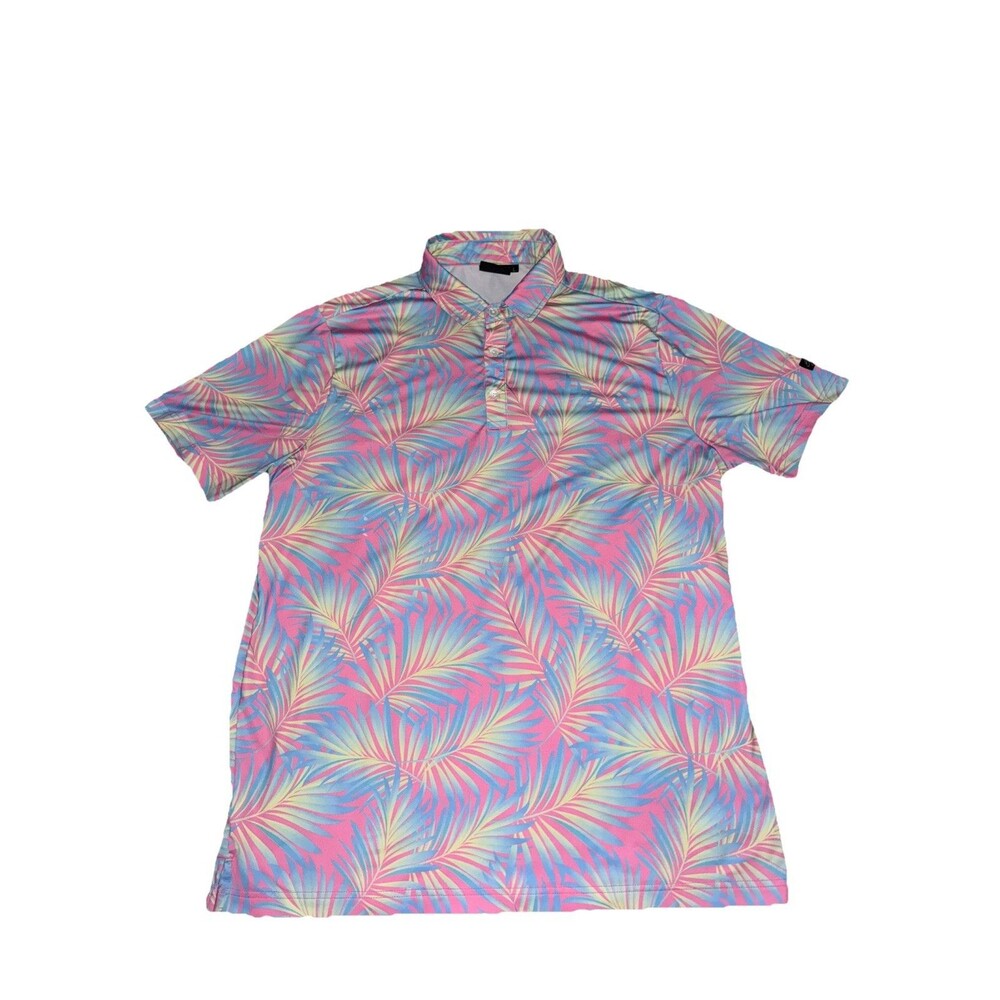 Sunday Swagger Polo Shirt Mens Large Golf Performance Stretch Palm Leaf